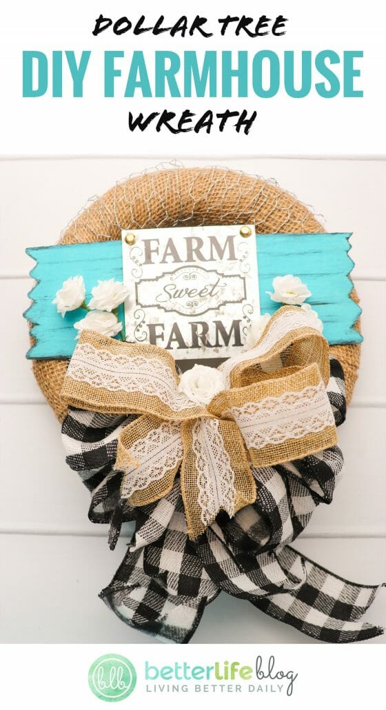 This Dollar Tree Farmhouse Wreath is easy to put together and the result is breathtaking! You can redecorate your home without breaking the bank with this simple and unique DIY. #DIYwreath