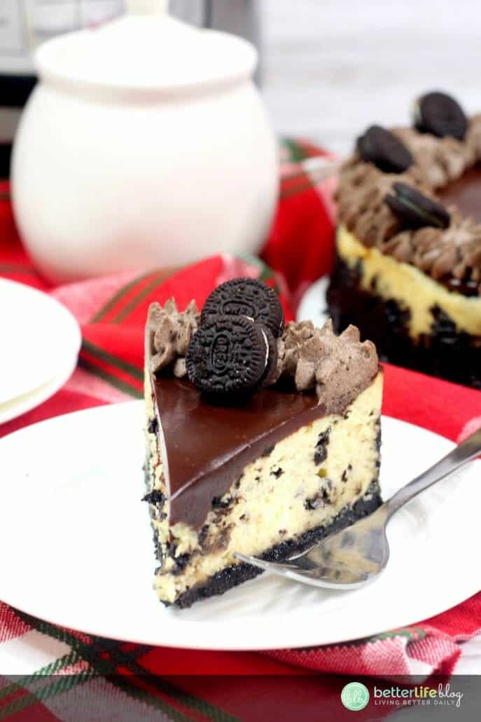 This Instant Pot Oreo Cheesecake is thick, creamy and full of Oreo flavor. For any Oreo fan, this cheesecake is perfect: it’s got chunks of Oreo cookie, sits on a homemade Oreo crust and boasts an Oreo-infused whipped cream. What more could you ask for?!