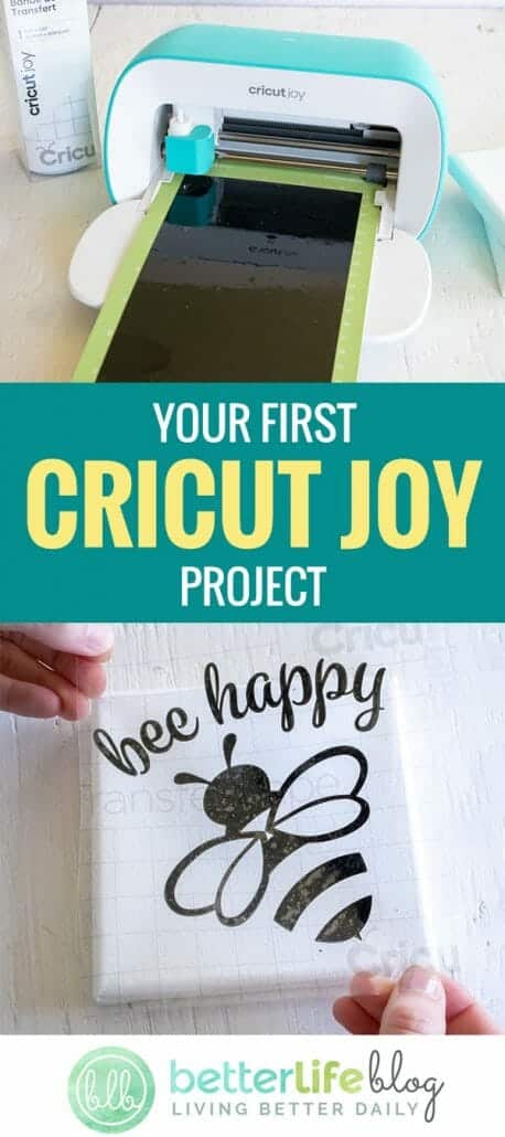 Your first Cricut Joy project: “Bee Happy” canvas. Made with a Cricut Joy, some vinyl, and other simple tools. You can make your very own canvas DIY - and you’ll see how easy it is to complete!