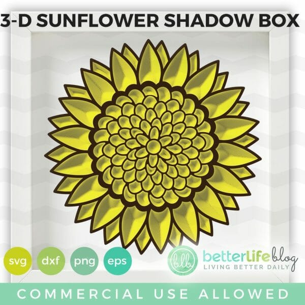 3D Sunflower Shadow Box SVG Cut File