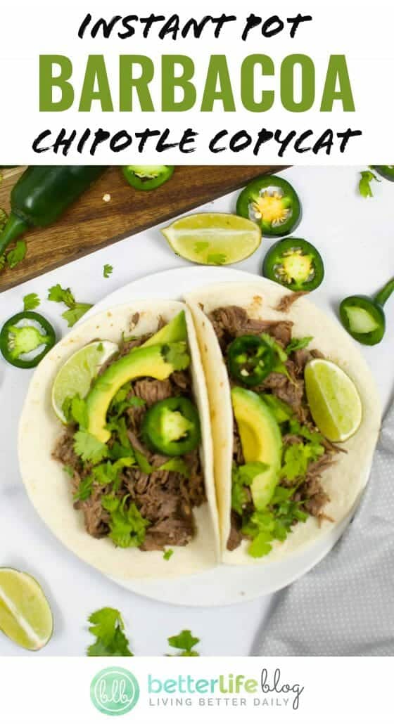 My Instant Pot Barbacoa Chipotle Copycat recipe tastes like the real deal! It’s juicy, tender and tastes amazing wrapped in a soft-shell taco, topped with cilantro and lime.