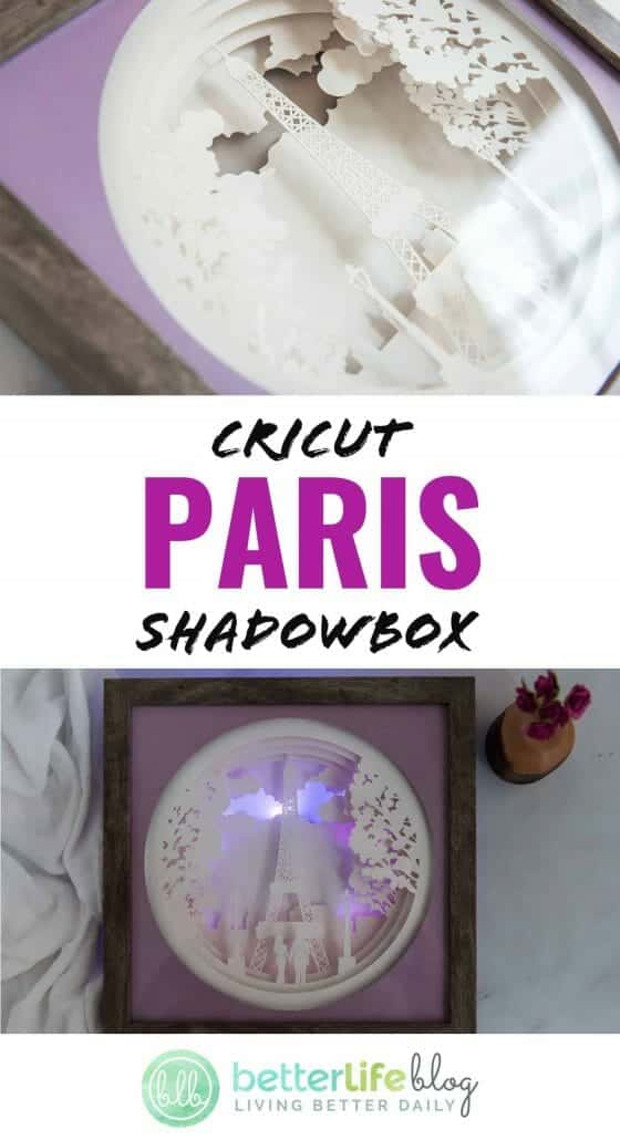 Cricut Paris Shadowbox - an intricate design featured in a shadowbox with a gorgeous glow. Check out our step-by-step Cricut tutorial to make this craft for your home!