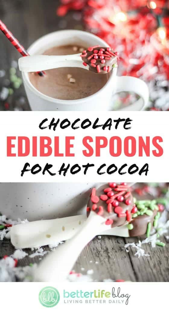 Imagine these chocolate edible spoons wrapped in cellophane attached to a cute mug with holiday ribbon? I’m telling you, these make for the perfect gift and stocking stuffer! Learn how to make them with my easy step-by-step guide.