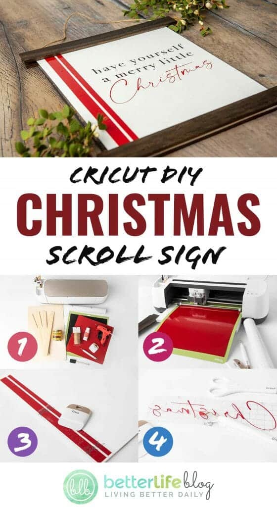 This Christmas Scroll Sign is perfect for any mantle. I also love it as a nice added holiday touch to bookshelves or console tables. Plus, it’s made with a trusty Cricut machine and so much fun to put together!
