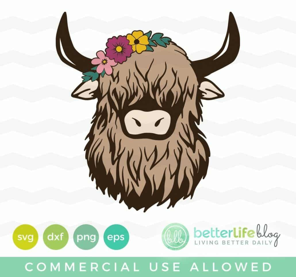 Highland Cow Floral SVG Cut File
