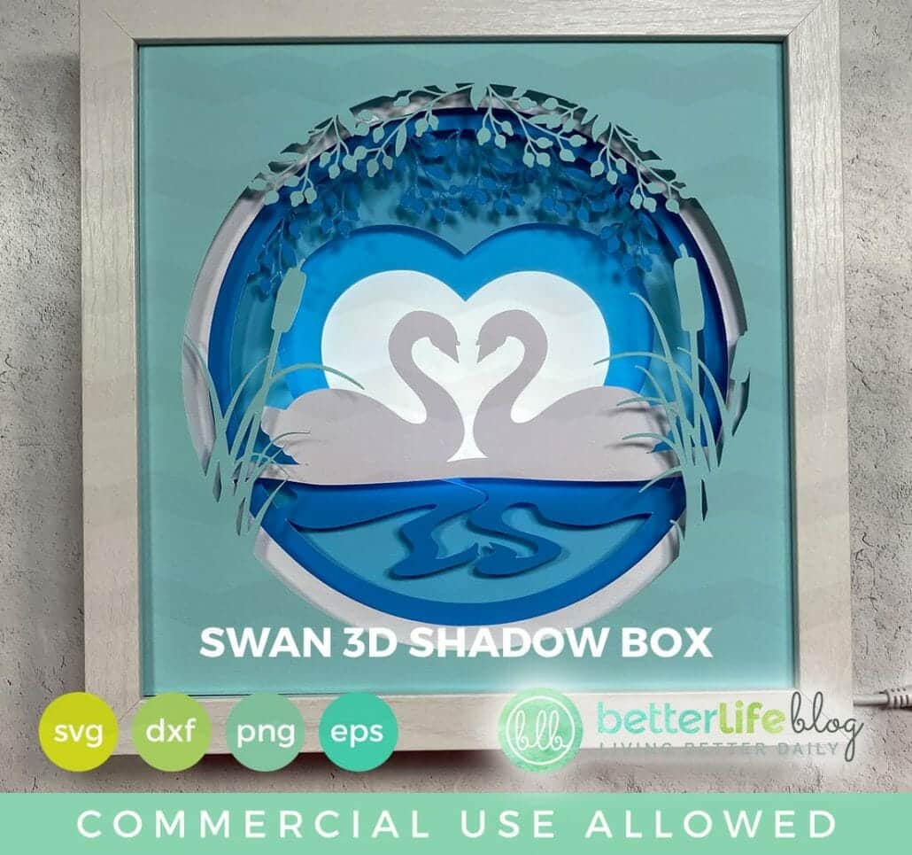 Swans Shadow Box SVG Cut File