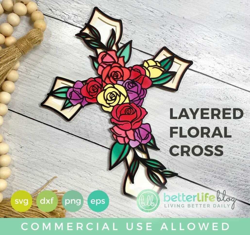 Layered Floral Cross SVG Cut File