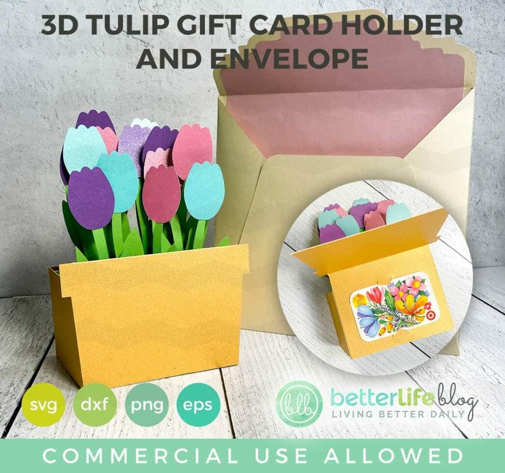 3D Tulip Gift Card Holder And Envelope SVG Cut File