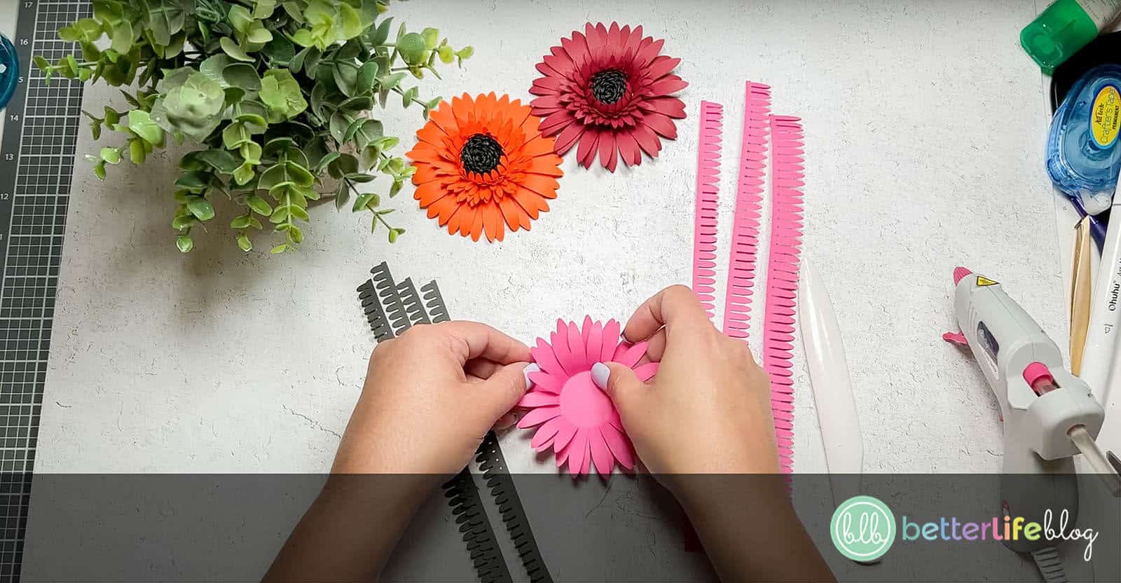 Adding a second pink layer to our DIY Paper Gerbera Daisies