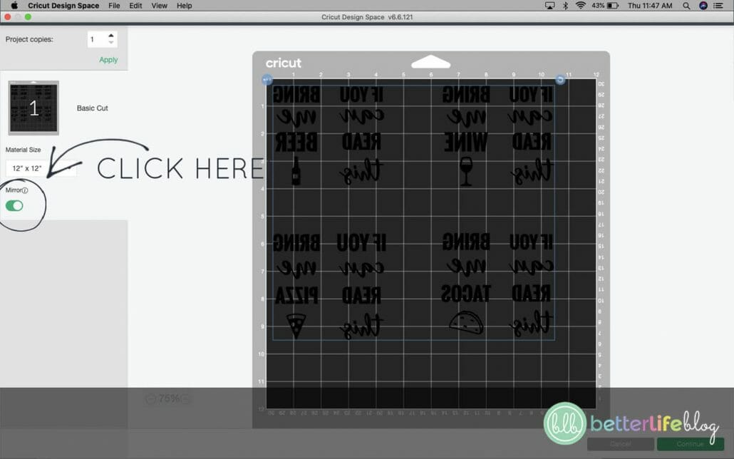 A screenshot of Cricut’s Design Space as a part of a Taco Socks tutorial