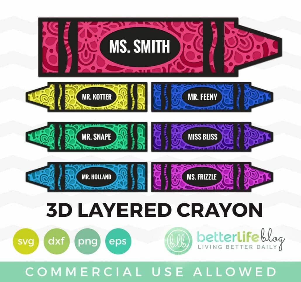3D Layered Crayon SVG Cut File