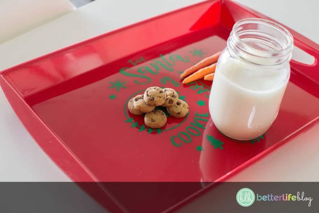 Spoil Santa as much as he spoils us with this Cookies for Santa Plate DIY! It sections off the plate so that you can present his cookies, carrots and milk in the cutest way possible!