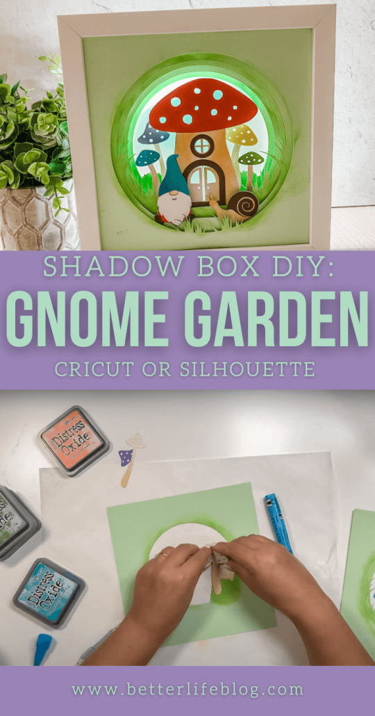 Making a beautiful shadow box with your Cricut or Silhouette doesn’t have to be a complicated matter! Follow along my Gnome Shadow Box tutorial so that you can make this piece of home décor from start to finish!
