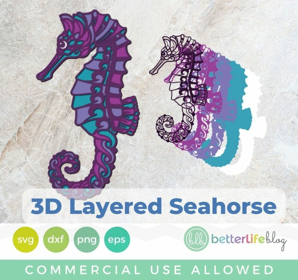 3D Layered Seahorse SVG Cut File