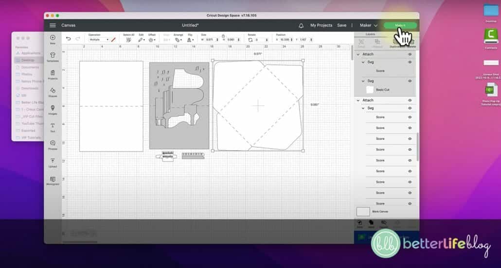 Screenshot of Cricut Design Space for a tutorial on how to make a Grand Piano Pop-Up Card