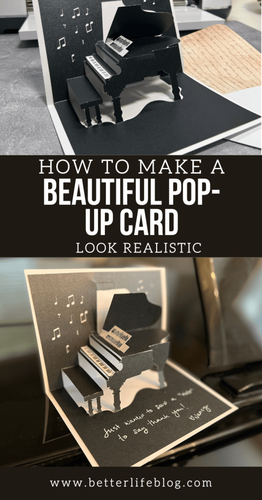 This easy-to-make piano pop-up card is perfect for the music connoisseur in your life. Make it with the help of your trusty Cricut or Silhouette. This card makes for a great gift for any occasion!