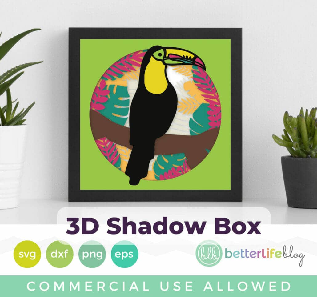 Toucan Tropical Shadow Box 3D Layered SVG Cut File
