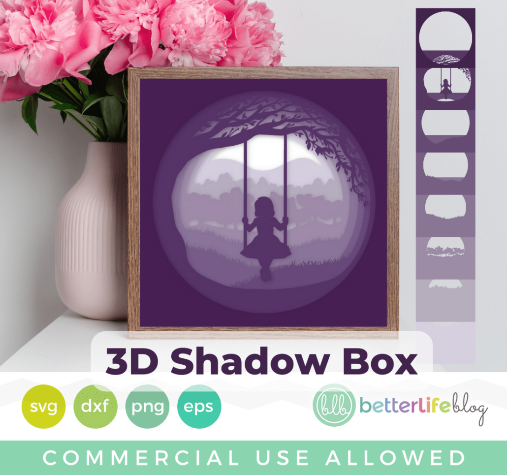 Swinging Girl Shadow Box 3D Layered SVG Cut File