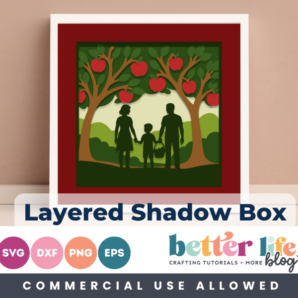 Apple Picking Family Shadow Box SVG Cut File